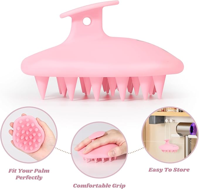 URTHEONE Scalp Massager Shampoo Brush for Hair Growth,Soft Silicone Scalp Scrubber Shower Brush for Women Men Kids Stress Relax&Scalp Exfoliator,Scalp Scrubber for Dandruff Removal (Pink)