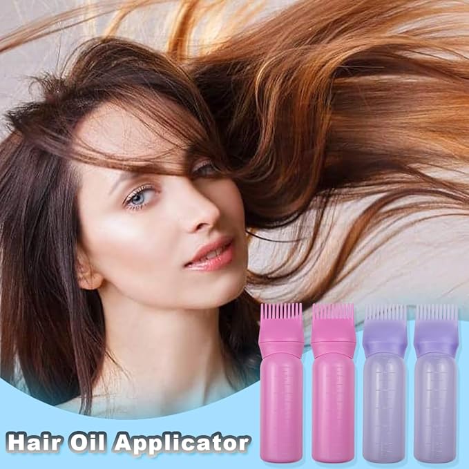 ELANE 4 Pack Root Comb Applicator Bottle,Oil Comb Applicator for Hair Dye Shampoos,Salons. (2 pink + 2 purple)