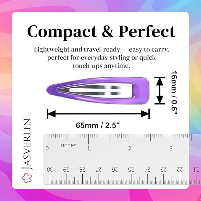 2.5” Large Snap Hair Barrettes for Women Girls, Y2k Colorful Cute Metal Flat Hair Clips for Kids Fine Thin Hair Styling Accessories, Big Neon Hairclips 6 Colors 30 Pcs
