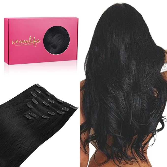 WENNALIFE Clip in Hair Extensions Real Human Hair, 24 Inch 160g 7pcs Jet Black Remy Hair Straight Natural Extensiones De Cabello Humano Con Clip Ins
