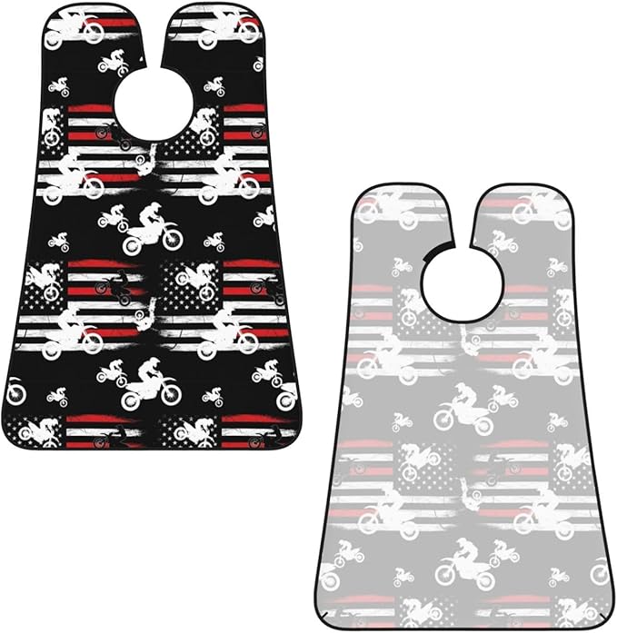 Beard Bib Apron for Men Shaving, Waterproof Non-Stick Hair Catcher with Suction Cups, Grooming Essential for Dad Husband, Motorcycle Dirt Bike Thin Red Line American Flag Black Shave Bib