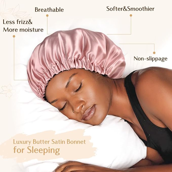 YANIBEST Adjustable Satin Bonnet Double Layer Hair Bonnet for Sleeping Bonnets for Women Hats Curly Natural Hair, Blush Pink