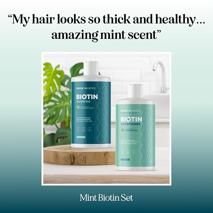 Volumizing Biotin Shampoo and Conditioner Set - Sulfate Free Shampoo and Conditioner for Dry Damaged Hair Care - Thinning Hair Shampoo and Conditioner with Nourishing Biotin and Argan Oil (Mint)