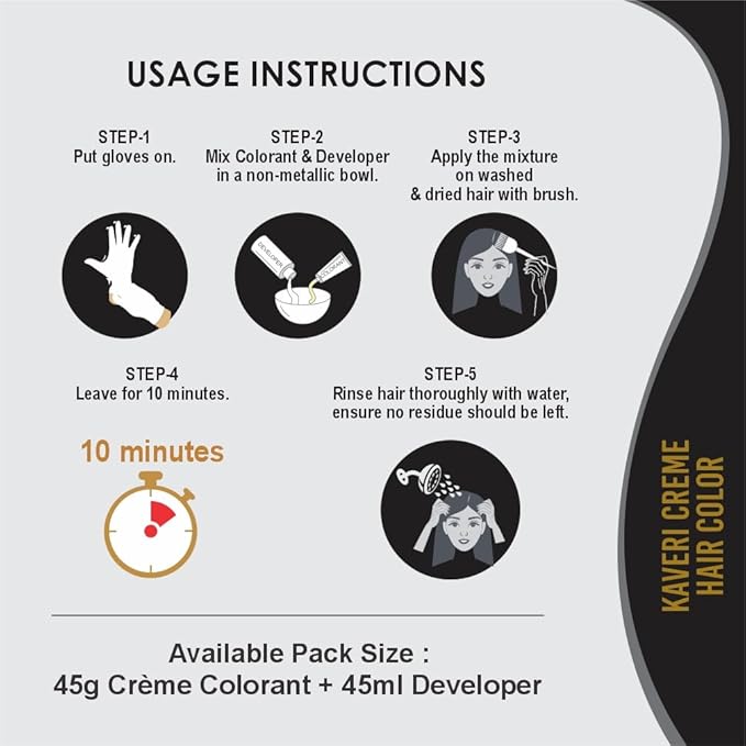 Kaveri Creme Hair Color Permanent Hair Dye Color - With Improved Creme Formula for Gray Coverage Ammonia Free Hair Color Dye for Rich Bright Long lasting (Black, 3.04 Fl Oz) - Pack Of 3
