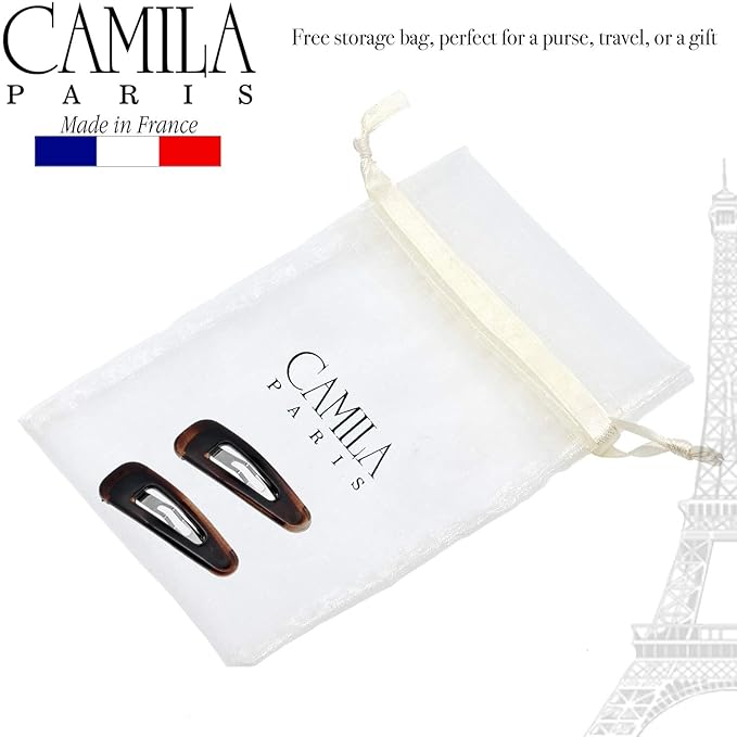 Camila Paris AD86/2 French Hair Barrette Clips, Snap Hair Slides Clic Clac for Women, Styling Girls Side Slide-in Metal Snap Pin Hair Accessories for Women. Strong Hold, No Slip Grip, Made in France