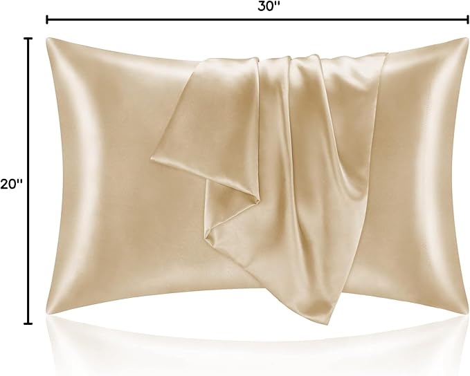 BEDELITE Satin Pillowcase for Hair and Skin, Super Soft and Cooling Similar to Silk Pillow Cases 2 Pack with Envelope Closure, Gift for Women Men(20"x30" Queen Size, Champagne)