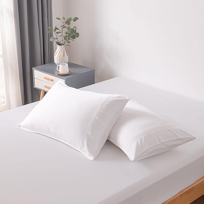 Bella Coterie | Luxury Bamboo Viscose Standard Size Pillowcase Set | 100% Organically Grown | Ultra Soft | Cooling | 2 Pcs [White]