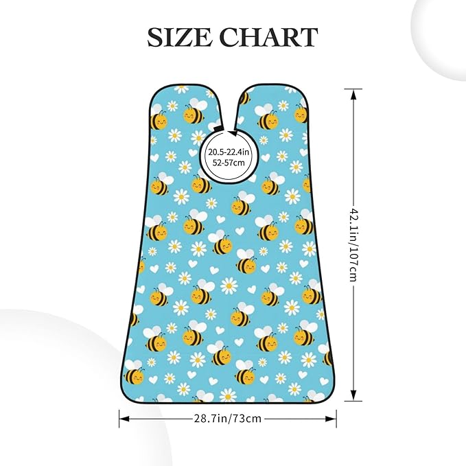 No-Slip Shaving Bib, Beard Grooming Apron with Strong Suction Cups, Yellow Bee Cute Flower Daisy Sky Blue