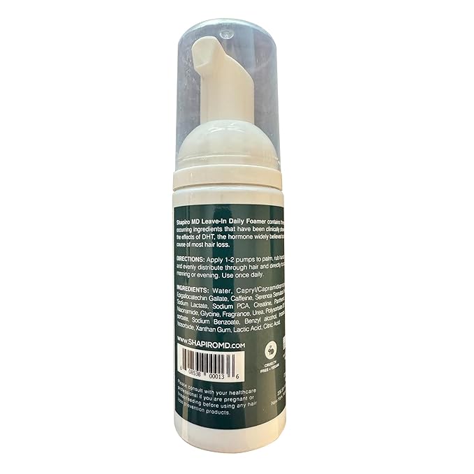 Shapiro MD Hair Growth Experts Hair Loss Leave-In Daily Foam, DHT Fighting Vegan Formula for Thinning Hair Developed by Dermatologists, Experience Healthier, Fuller, 2 Month Supply