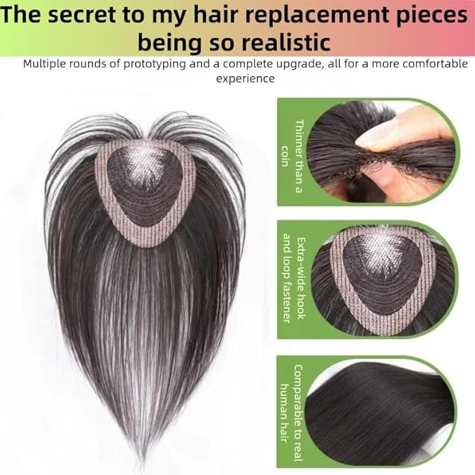 Anemone No Clips Human Hair Topper Piece Fringe Bangs for Women Wrap-Around Magic Paste with Invisible Lace for Natural Hair Loss Coverage (1B Lace Mid Bangs)