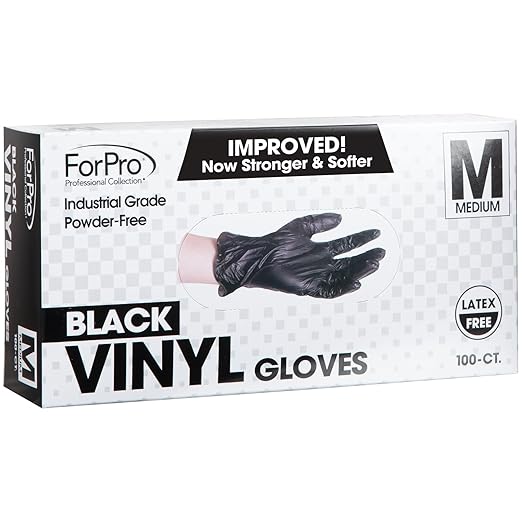 ForPro Disposable Vinyl Gloves, Black, Industrial Grade, Powder-Free, Latex-Free, Non-Sterile, Food Safe, 2.75 Mil. Palm, 3.9 Mil. Fingers, Medium, 100-Count (Pack of 10)