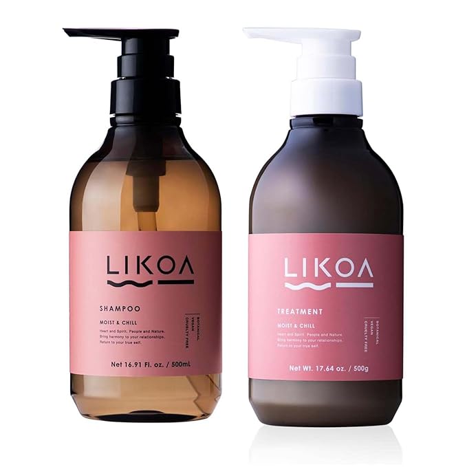 LIKOA, Moist and Chill Hydrating Shampoo and Treatment Set, for Damaged and Frizzy Hair, Botanical Hair Care, Oriental Floral Scent, Made in Japan, 16.9/17.64 Fl oz