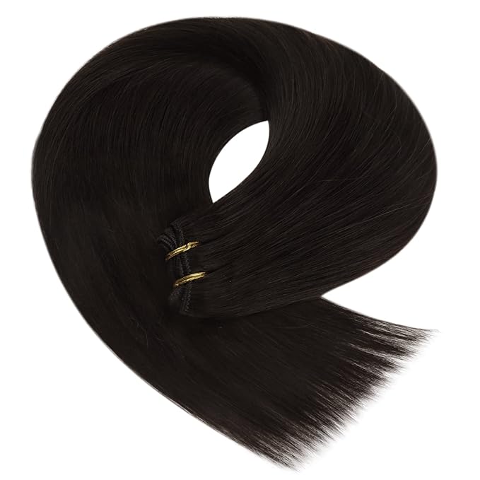 YoungSee Sew in Hair Extensions Real Human Hair Dark Brown Hair Extensions Sew in Darkest Brown Double Weft Human Hair Extensions Remy Hair 20Inch 100G