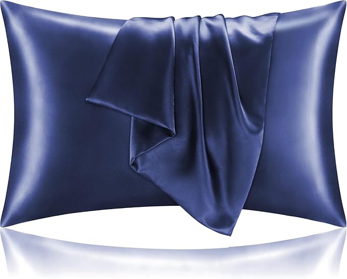 Pure Natural Mulberry Silk Pillow Cases with Zipper Made in USA, King Size, Luxury 22 Momme Silk Pillowcase for Hair and Skin, Hypoallergenic (Navy Blue, King)