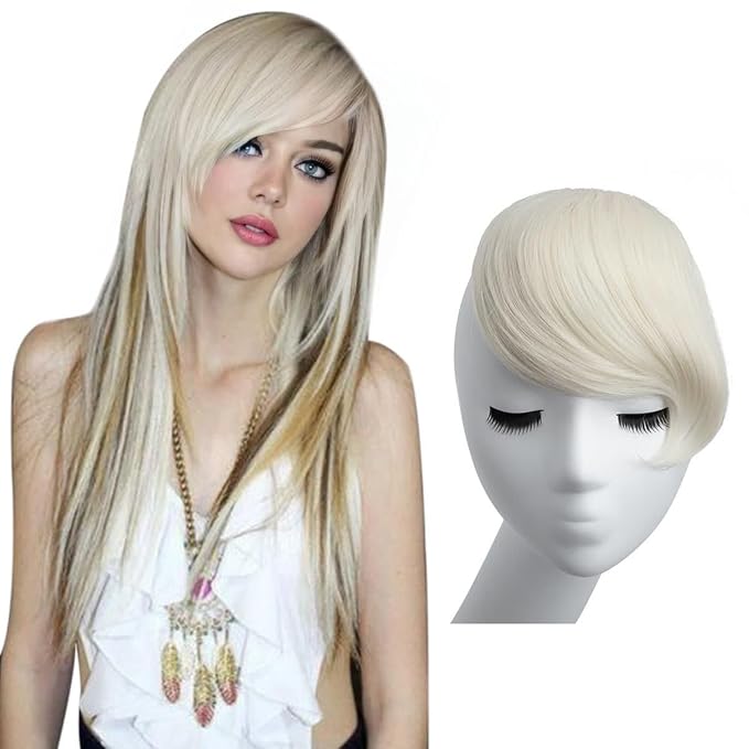 SARLA Platinum Blonde Side Bangs Clip in Hair Extensions Straight Synthetic Hair Bangs for Women