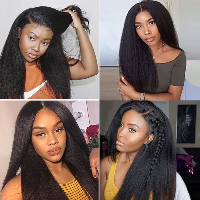 26 28 30 Inch Color 1B Bundles Human Hair Natural Black Yaki Straight Bundle Brazilian Virgin Remy Hair Extensions Niegmeag Double Weft Soft and Silky Color 1B Kinky Straight Bundle 300g