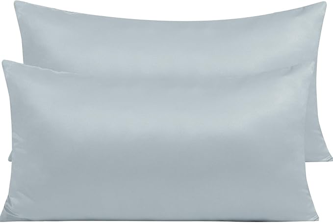 NTBAY Zippered Satin Pillow Cases for Hair and Skin, Luxury King Hidden Zipper Pillowcases Set of 2, 20x36 Inches, Grey
