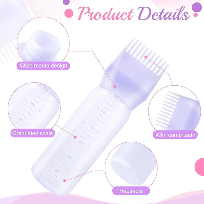 6PCS 6oz/180ml Root Comb Applicator Bottle,Hair Oil Applicator with Comb,Plastic Hair Dye Bottle Applicator Brush with Graduated Scale