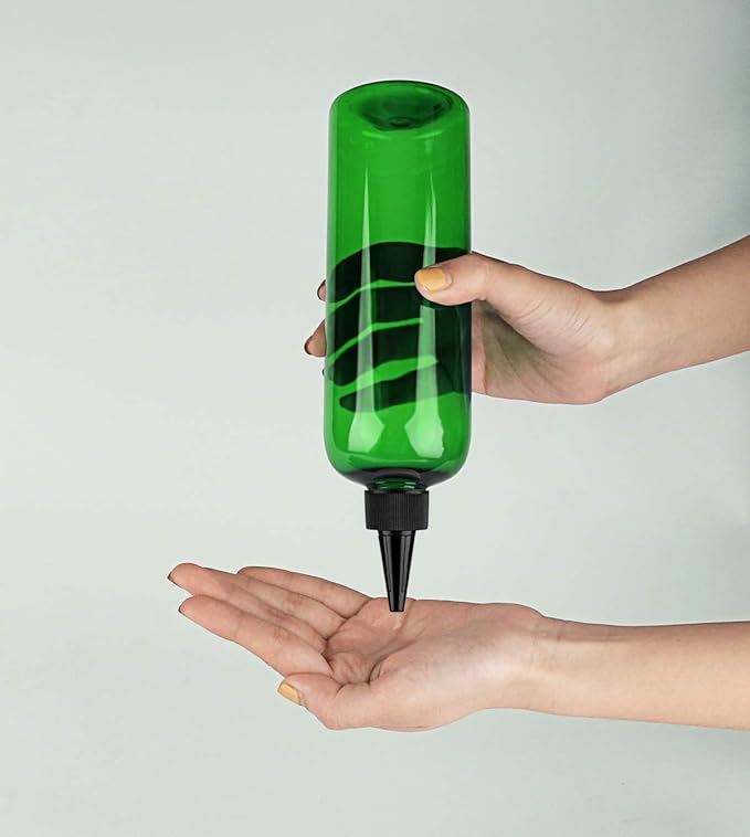 Squeeze Bottles for Hair - 16 Ounce Applicator 2 Pack, Green PET Plastic Refillable With Twist Top Cap for Hair Dye and Oil