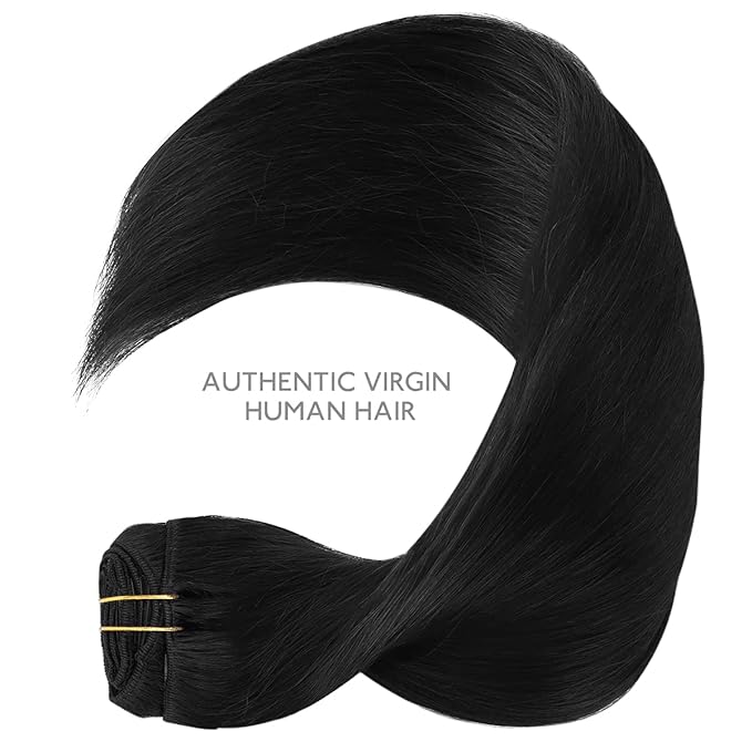 WENNALIFE Clip in Hair Extensions - Real Human Hair, 14 Inch 120g 7pcs Jet Black Hair Extensions - Remy Clip in Human Hair Extensions - Natural Double Weft