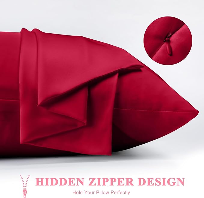 100% Silk Pillowcase 2 Pack for Hair and Skin, Both Sides 23 Momme Grade 6A+ Mulberry Silk Pillowcases with Hidden Zipper, Soft&Smooth Cooling Pillow Cases (Red, Standard 20×26)