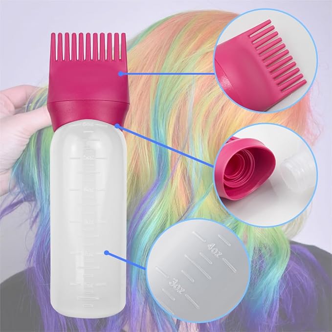 4 Pack Root Comb Applicator Bottle, Hair Oil Applicator, Oil Comb Applicator Bottle for Hair Dye Shampoos Hair Salons (Purple+Red+Grey+Green)