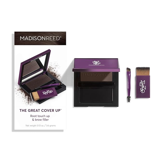 Madison Reed Root Touch Up + Brow Filler, Ombra Dark Brown, Instant Gray Coverage, Fills in Brows & Thinning Hairlines, Temporary Concealing Powder, 0.13 oz (60 uses)