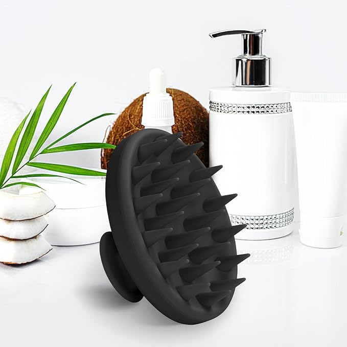Silicone Scalp Massager, Scalp Scrubber for Hair Growth with Soft Bristles, Scalp Exfoliator Brush Dandruff Removal Shampoo Brush for Wet Dry Scalp Care (Black)