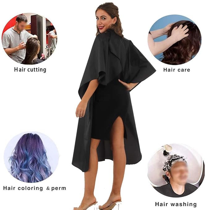 Black Barber Cape - Professional Nylon Waterproof Salon Cape, 59" x 47", 10 Pack