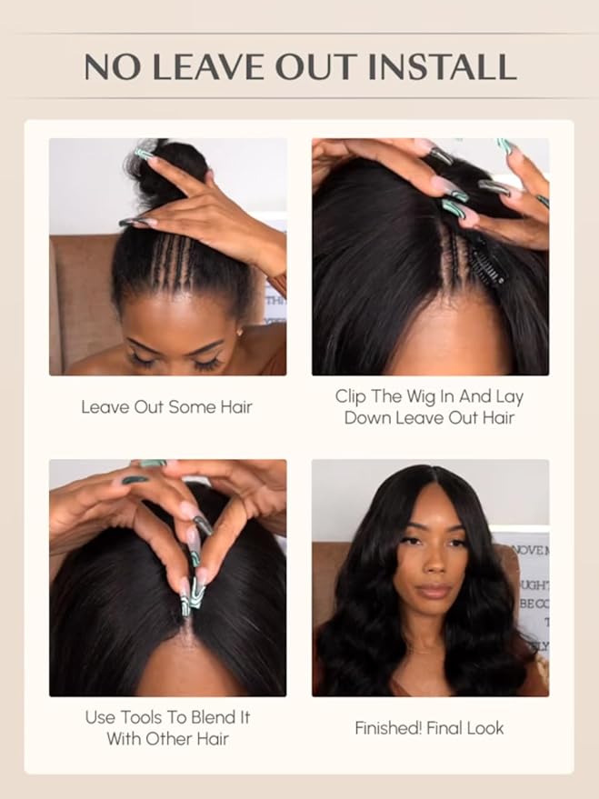 YIROO V Part Human Hair Wig - Ombre Chestnut Brown Yaki Straight Glueless No Leave Out - Upgrade U Part for Women - V Shape Clip in Half No Glue No Sew in Beginner 24 Inch