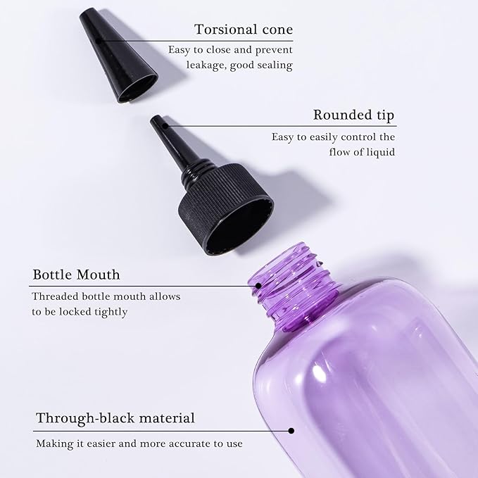 Applicator Bottle for Hair, 16.9 ounce Hair Color Applicator Bottle 2 Pack Squeeze Bottle Transparent Oil Bottles for Hair, PET Plastic Refillable Bottles with Twist Top Cap,Clear Purple