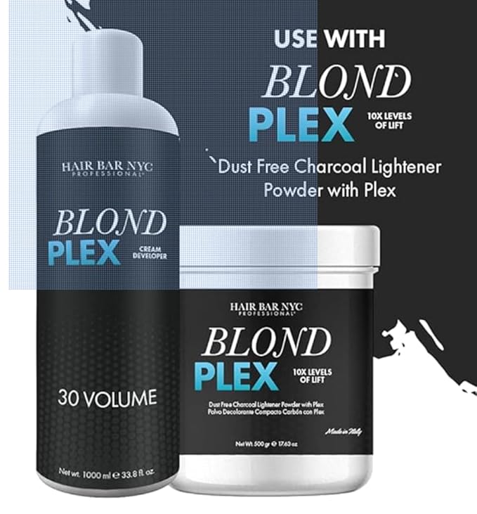 HAIR BAR NYC 30 Volume - Blond Plex Anti-Yellow Porfessional Lightening System for Charcoal Hair Bleach - Violet Developer with Plex, Reduce Brassy, Eliminates Orange Tones 33.8oz/1lt