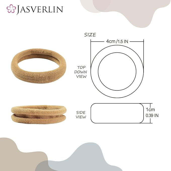 100 pcs Seamless Cotton Hair Ties, Thick Hair Elastic Bands Soft No Damage Ponytail Holders for Women Girl 1.5 inch (5 Colors)