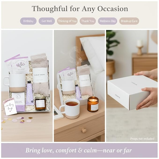 Unboxme Luxury Lavender Spa Gift Set – Relaxation Gift Basket & Care Package for Women with Candle, Bath Bomb, Soap, Cozy Socks, Mug & Tea – Get Well Soon, Sympathy, Birthday Self-Care Gift