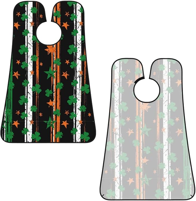 Beard Grooming Cape, Waterproof Hair Catcher for Shaving Trimming, Non-Stick Bib Apron Gifts for Dad Men, St Patricks Day Shamrock Clover Irish American Flag Shave Bib