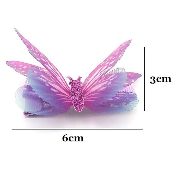 6Pcs/pack 3D Colorful Organza Butterfly Hair Clips - Chiffon Fairy Wings - Ribbon Wrapped Clips 0.4Inch Barrettes Hair Accessories For Women(Multicolor3)