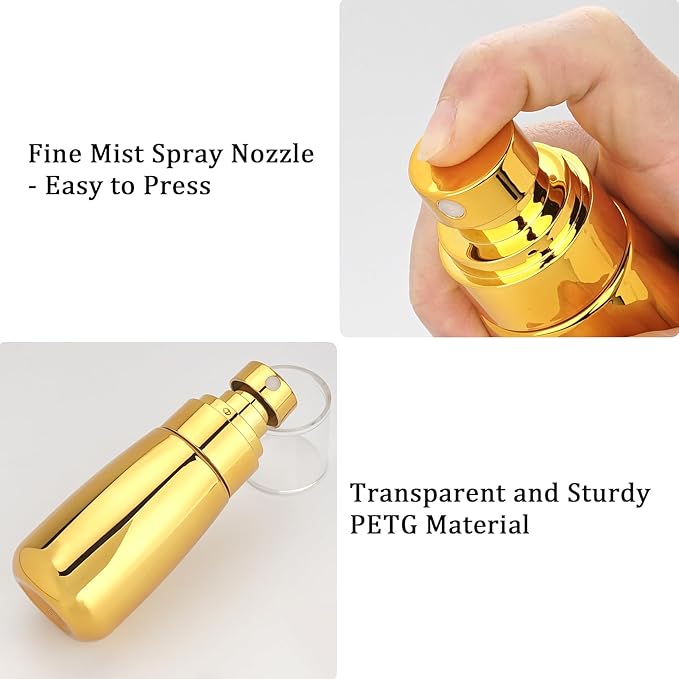 Cosywell Fine Mist Spray Bottle TSA Approved 3 Pack 2oz 60ml Leak Proof Travel Spray Bottle Empty Plastic Refillable Containers for Hair Perfume Toners Rose Water Cosmetics(Gold+Green+Pink)