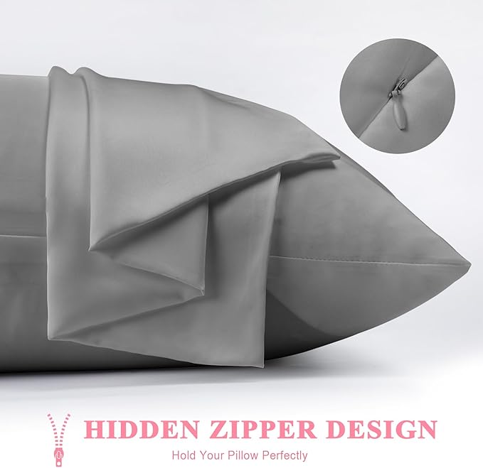 100% Silk Pillowcase 2 Pack for Hair and Skin, Both Sides 23 Momme Grade 6A+ Mulberry Silk Pillowcases with Hidden Zipper, Soft&Smooth Cooling Pillow Cases (Gray, Standard 20×26)