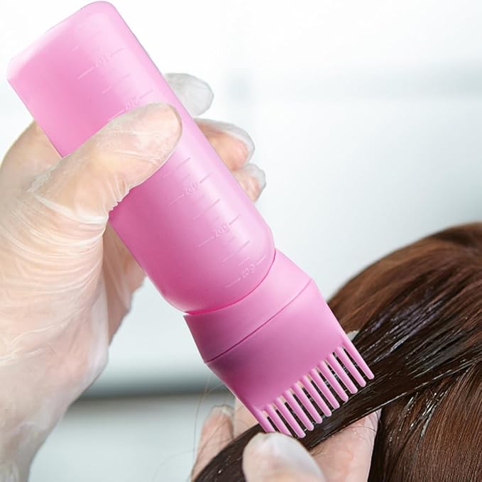 ELANE 4 Pack Root Comb Applicator Bottle, Oiling Applicator, Oil Comb Applicator for Hair Dye & Shampoos, Hair Salons (2 Black + 2 Pink)