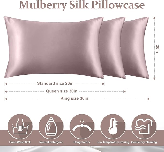 2 Pack 100% Pure Silk Pillowcase for Hair and Skin, Both Sides Mulberry Silk Pillowcases with Hidden Zipper, Cooling Pillowcase 19 Momme, 600 Thread Silk Pillow Cases Queen Size, Apricot