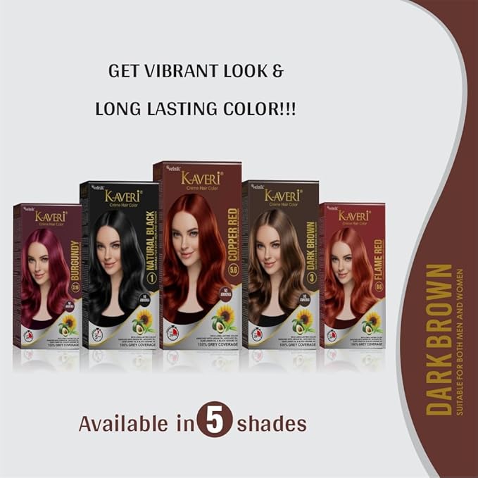 Kaveri Creme Hair Color Permanent Hair Dye Color - With Improved Creme Formula for Gray Coverage Ammonia Free Hair Color Dye for Rich Bright Long lasting (Dark Brown, 3.04 Fl Oz) - Pack Of 3