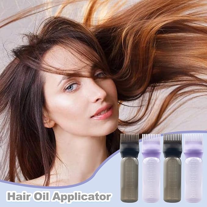 4 PCS Root Comb Applicator Bottle, Hair Oiling Applicator Bottle for Hair Dye & Shampoos - 6oz (2 Purple + 2 Black)