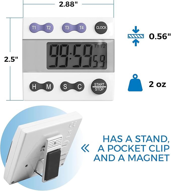 Sper Scientific Portable Digital Kitchen & Lab Timer 810015 - 4 Channel, Large Display, Loud Alarm - 4 pc