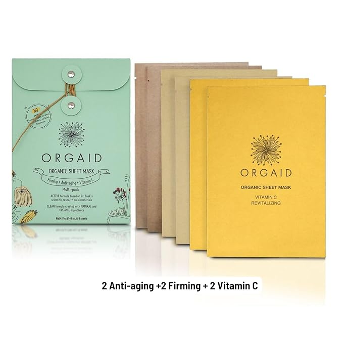 ORGAID Organic Sheet Mask | Made in USA (Assorted Multi-pack, pack of 6)