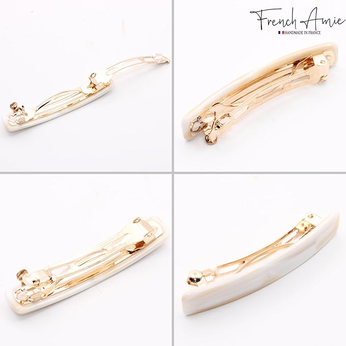 French Amie Small 2 1/4 inch Celluloid Handmade Hair Barrette No Slip Grip Durable Styling Women Hair Accessories Hair Clip for Girls, Made in France(Ivory)