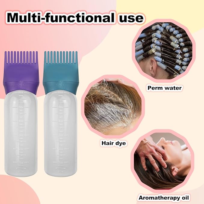 ELANE 4 Pack Hair Oiler Comb Bottle,Root Comb Applicator Bottle for Hair Oil Scalp Hair Oiling Applicator(Grey+Purple+Red+Green)