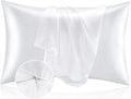 BEDELITE Satin Pillowcase with Zipper, White King Size Pillow Cases Set of 2, Super Soft and Cooling Similar to Silk Pillow Cases, Gift for Women Men(20x40 Inches)