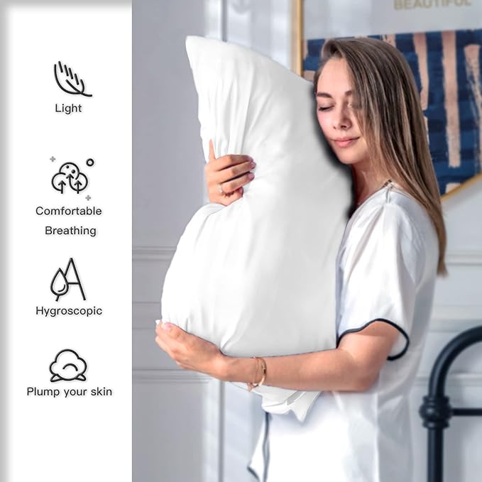 Silk Pillowcase for Hair and Skin,Soft,Breathable and Sliky 100% Silk Pillowcases King Set of 2,Both Sides Natural Mulberry Silk Pillow Cases with Hidden Zipper(King Size 20"X 36",2pcs)