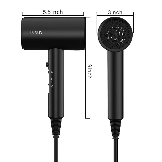 FUNTIN Hair Dryer, Blow Dryer with Diffuser Brush Comb for Women 4C Thick Curly Hair 1800w-Professional Black