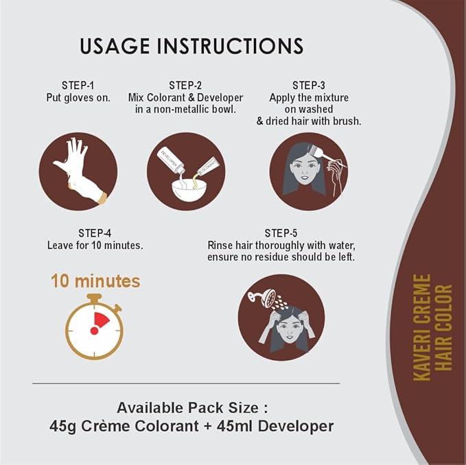 Kaveri Creme Hair Color Permanent Hair Dye Color - With Improved Creme Formula for Gray Coverage Ammonia Free Hair Color Dye for Rich Bright Long lasting (Dark Brown, 3.04 Fl Oz) - Pack Of 3